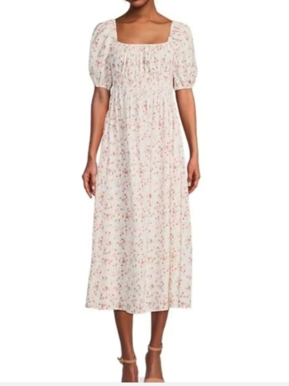 Antonio Melani Lillianna Floral Print Square Neck Half Sleeve Linen Midi dress